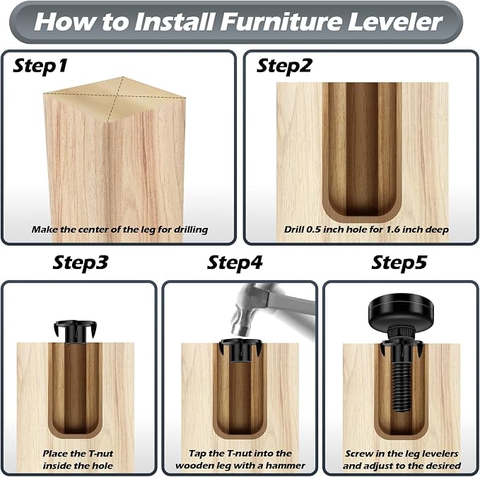 10 Set Adjustable Furniture Leveling Feet, Adjustable Leg Levelers - Image 4