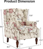 Pia Ricco Set of 2 Floral Accent Chairs, High Back Upholstered Armchairs - Image 2