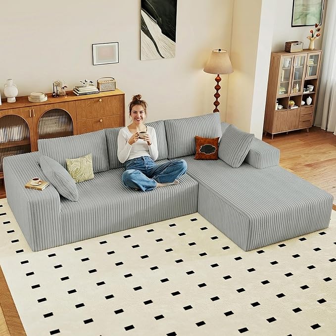 95" Cloud Sectional Couch with L-Shape Chaise, Modular Comfy Sofa Chaise Longue by ODUWA