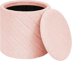 PINPLUS Ottoman with Stroage Round Boucle Ottoman and Tray Sherpa Removable - Image 7