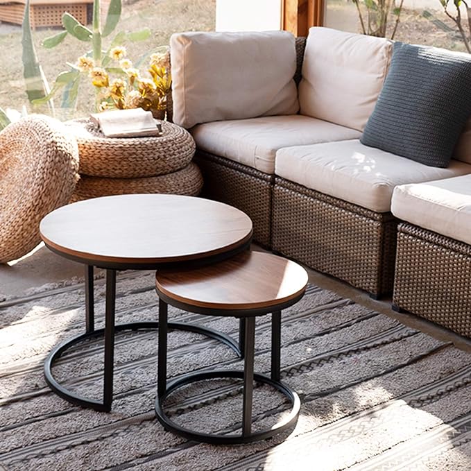 aboxoo Coffee Table Nesting Side Round Set of 2 End Table Top Sturdy Metal - Image 2