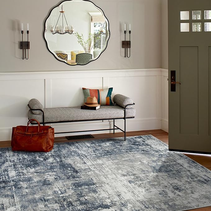 5x7 Area Rugs for Living Room Bedroom Dining Room Washable Blue Grey | Soft - Image 3