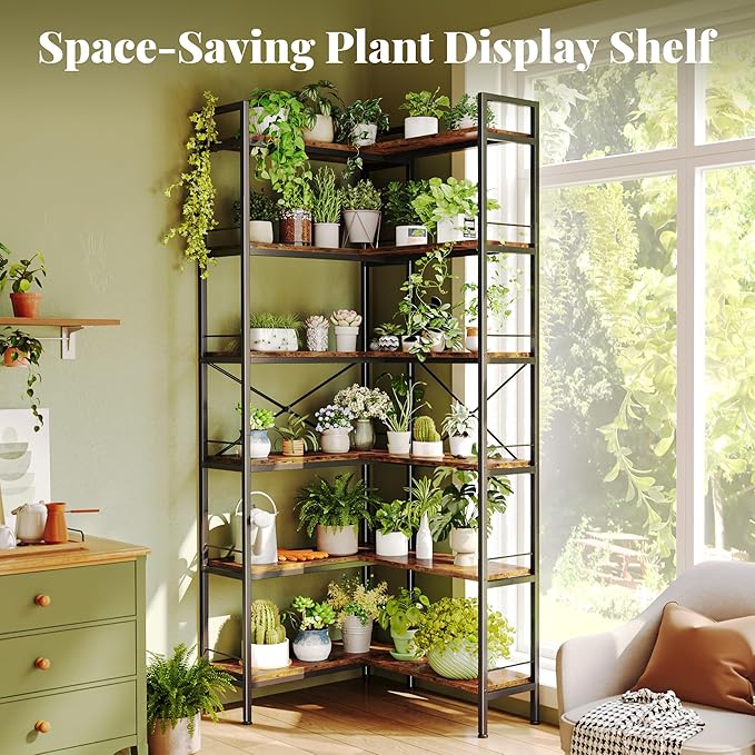 Huuger 6 Tier Bookshelf, L Shaped Corner Bookshelf - Image 4