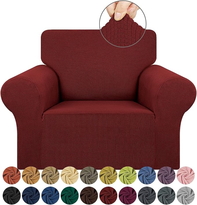Stretch Chair Sofa Slipcover, Single Couch Cover, Dark Red | 1-Piece Washable by KEKUOU