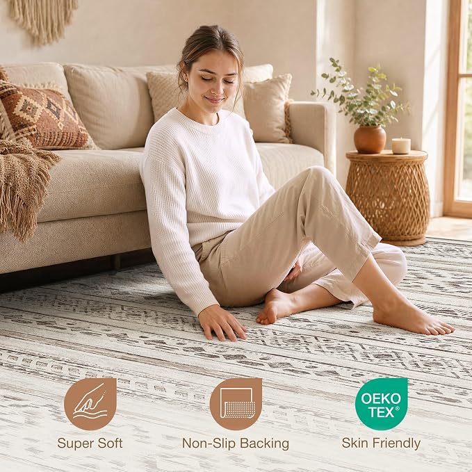 cotiled Boho 10x14 Area Rug for Living Room: Large Moroccan Washable Rug | - Image 4