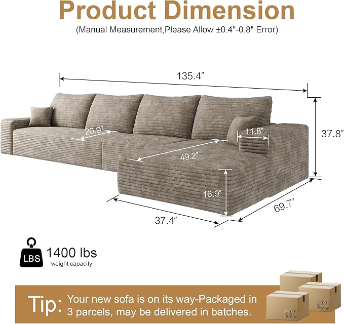 AUGOP 136" Sectional Couches for Living Room Modern Modular Sofa - Image 2