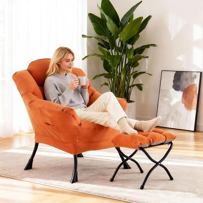 Welnow Lazy Chair with Ottoman for Living Room, Modern Reading Accent Chair - Image 2