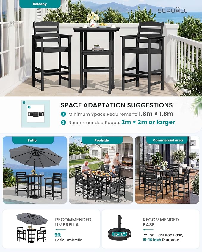 SERWALL Balcony Adirondack Chairs and Table 3 Pieces Set, Oversize Adirondack - Image 6