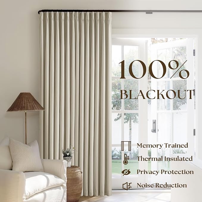 Burlywood Birch 100% Blackout Pinch Pleated Linen Curtains 95 Inches Long | - Image 4