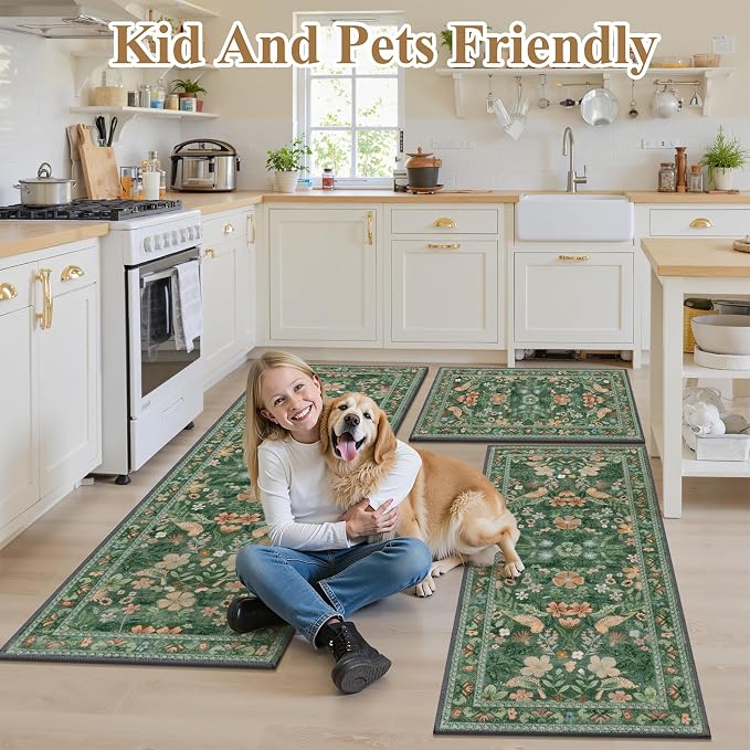 HEBE Boho Kitchen Rugs Set of 3, Non Slip Washable Kitchen Mats - Image 8