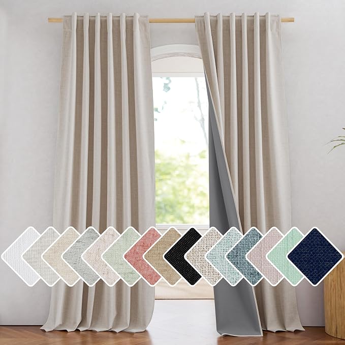 NICETOWN Rod Pocket Full Blackout Natural Linen Curtains 102" Length by NICETOWN