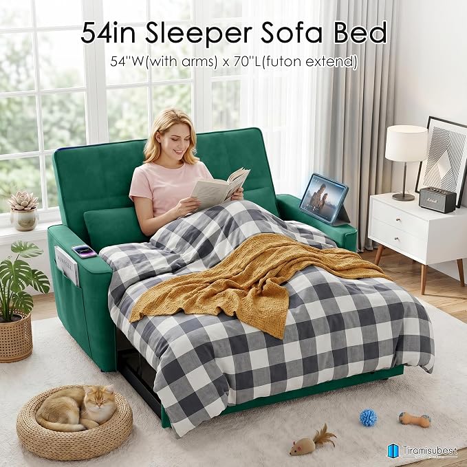 54'' Sleeper Sofa Bed, Convertible Pull Out Couch Futon - Image 3
