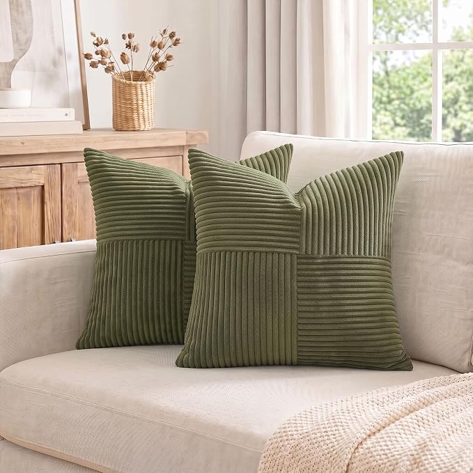 Fancy Homi 2 Packs Olive Green Big Decorative Throw Pillow Covers 24x24 Inch - Image 7