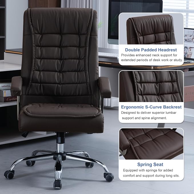 Executive Office Chair Adjustable Leather Chair High Back Swivel Office Desk - Image 7