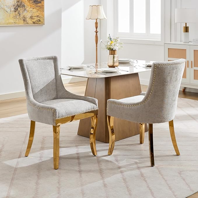Upholstered Dining Chairs Set of 2, Modern Fabric Side Chairs - Image 2