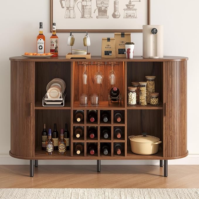 55 Inch Fluted Wine Bar Cabinet, Liquor Cabinet - Image 3