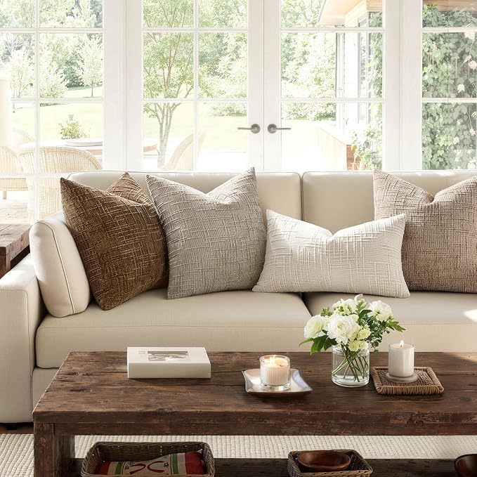 MIULEE Chenille Textured Throw Pillow Covers Light Brown 20x20 Set of 2 | - Image 5