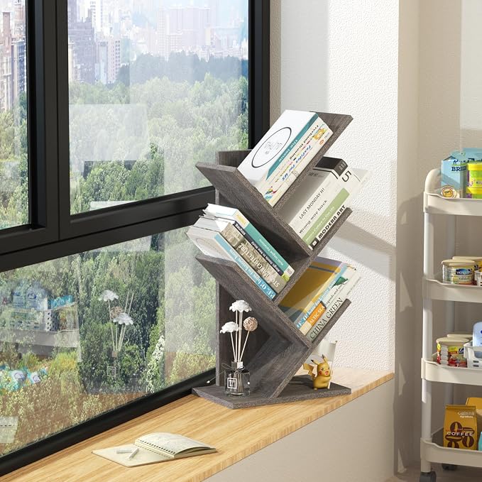 SHEEPAM 5 Tier Tree Book Shelf, Small Desktop Bookshelf - Image 6
