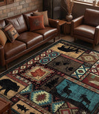 Rustic Cabin Area Rug 6x9, Machine Washable Lodge Bear Rug, Non-Slip Low Pile by YIHOUSE