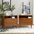 HULALA HOME End Table with Charging Station, Mid-Century Modern 2 Drawer and by HULALAHOME