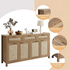 HOKYHOKY 63" Rattan Sideboard Buffet Cabinet, Boho Storage Cabinet - Image 5