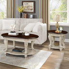Solid Wood End Table, 2-Tier Round Sofa Side Table - Image 5