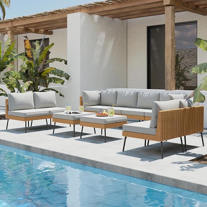 Aoxun 10 Piece Patio Furniture Set, 10 Seats Outdoor Sectional Sofas - Image 2