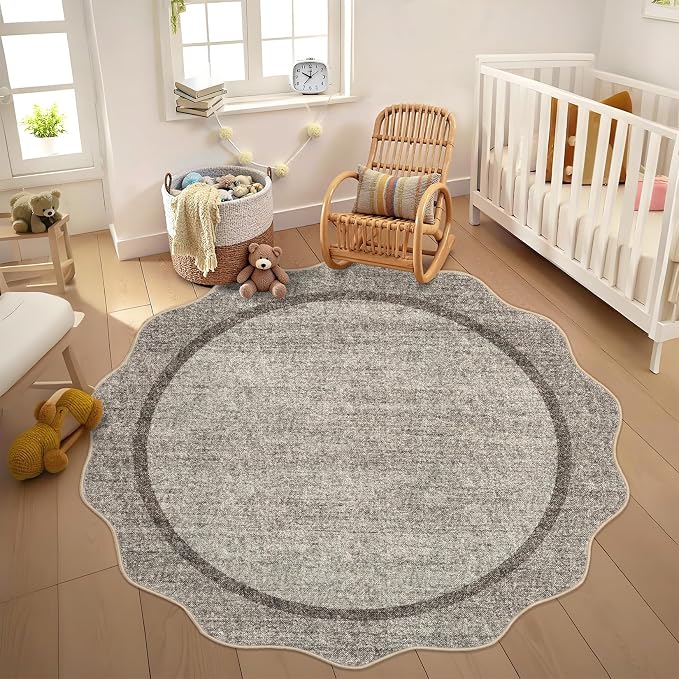 GarveeHome Scalloped Washable Non-Slip Soft Round Rug 4 ft - Image 3