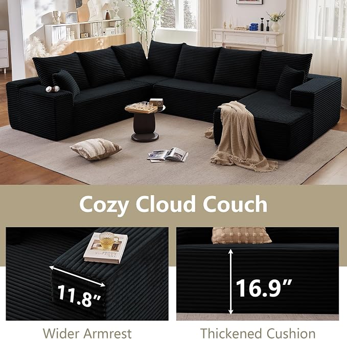 Cloud Sectional Couch with L-Shape Chaise, Modern Modular Comfy Sofa with Deep - Image 8