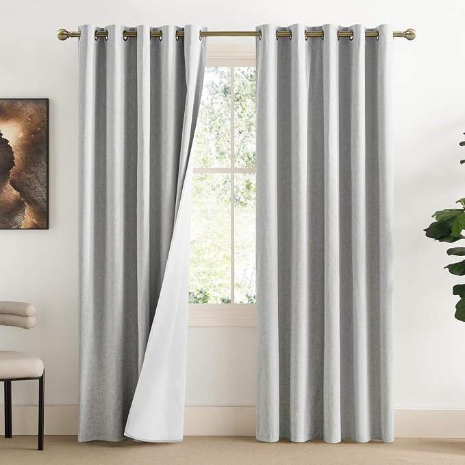 NICETOWN Grey Full Shade Linen Curtain Panels 84" Long, Pair of Energy Smart & by NICETOWN