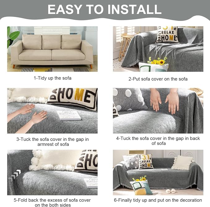 VClife Bohemian Chic Texture Sofa Cover Vintage Farmhouse Gray Couch Cover - Image 6