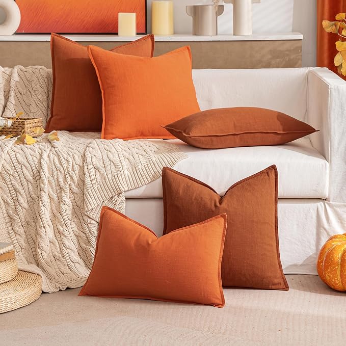 MIULEE Decorative Linen Euro Sham Pillow Covers 26x26 Burnt Orange | Boho - Image 8