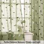 MIULEE Sage Green Sheer Curtains 2 Panels Leaf Patterned, W52 x L54 | - Image 5