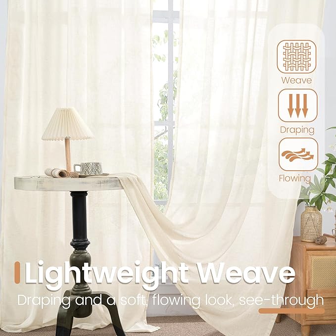 BGment Ivory Linen Curtains 90 Inches Long - Image 4