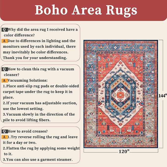 SERISSA 10x12 Washable Non Slip Boho Area Rug - Image 6