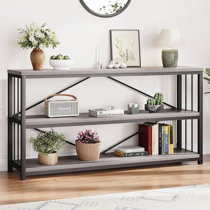 LVB Long Console Table with Storage, Farmhouse Rustic Skinny Entryway Table by LVB