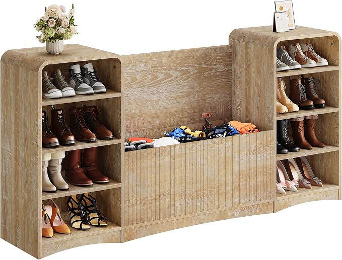 Shoe Cabinet with Bench, U-Shaped Shoe Storage Bench, Tall Shoes Cabinet with - Image 8