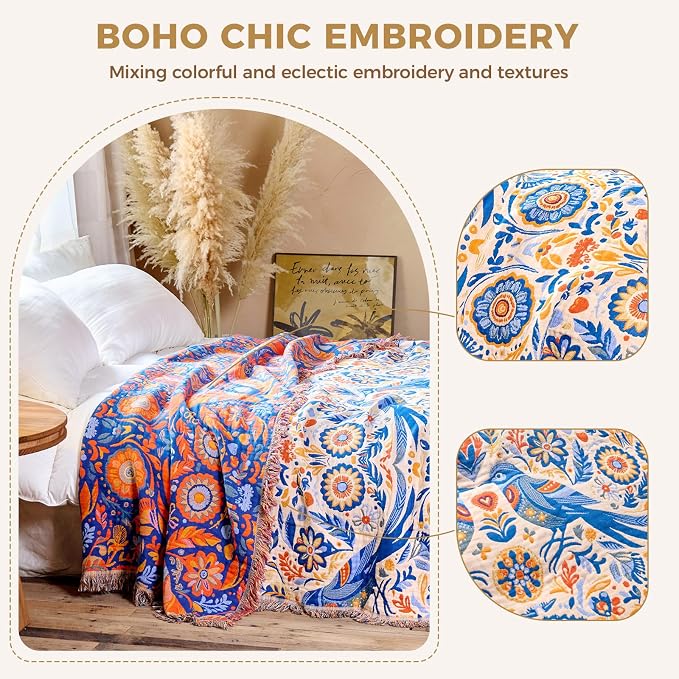 LUTBM Boho Throw Blanket for Couch Sofa Chair Cotton Summer Blankets for - Image 4