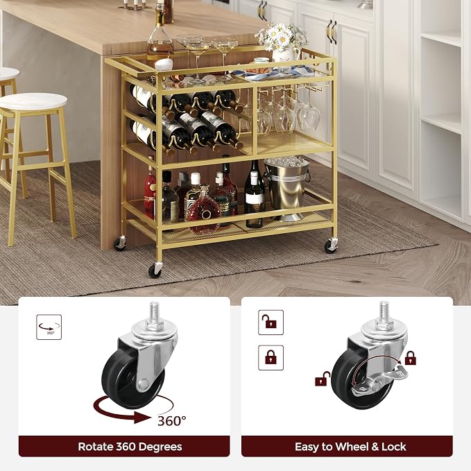 MAHANCRIS Bar Cart for Home, 3-Tier Serving Cart - Image 7