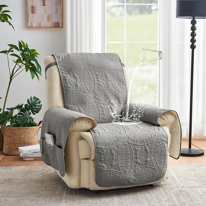 Large Gray Recliner Chair Covers, Quilted Décor Water-Repellent Lazy Boy Chair - Image 2