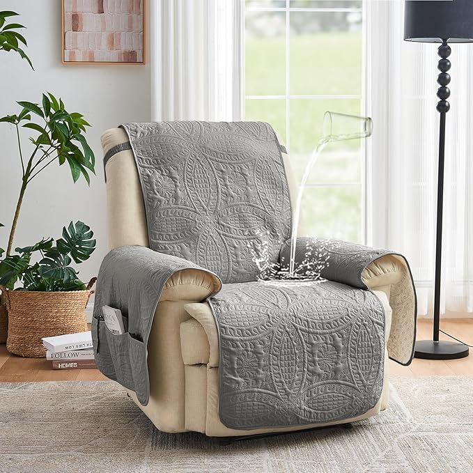 Gray Recliner Chair Covers, Quilted Décor Water-Repellent Medium Lazy Boy Chair - Image 2