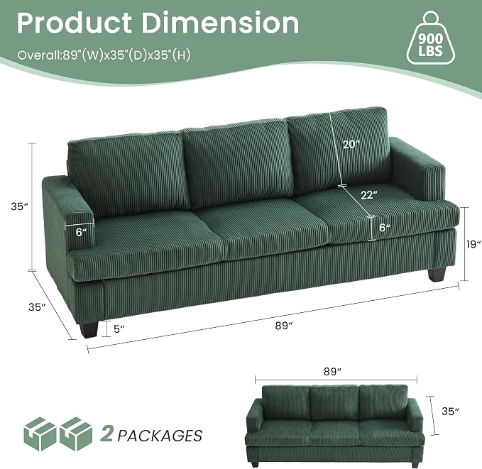 YOUDENOVA Sofa, 3 Piece Set Comfy Sofa, Loveseat & 2 3-Seater Couch - Image 2