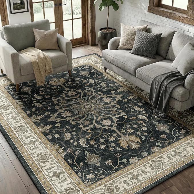RELEANY Washable Area Rug, Water Repellent, Pet Friendly, Vintage Floral Boho - Image 3