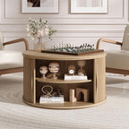 JOINICE 31.5" Round Lift Top Coffee Table, Natural Oak Modern Fluted Drum - Image 6