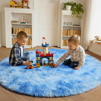 Round Rugs 5ft for Bedroom Living Room, Tie-Dye Blue Fluffy Circle Area Rug for - Image 4
