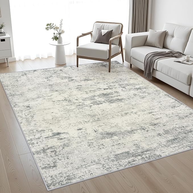 5x8 Area Rug Living Room: Modern Washable Indoor Soft Carpet Gray | - Image 2