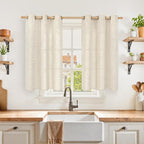 YoungsTex Linen Kitchen Window Curtains 40 Inch Length 2 Panels | Short Semi by YoungsTex