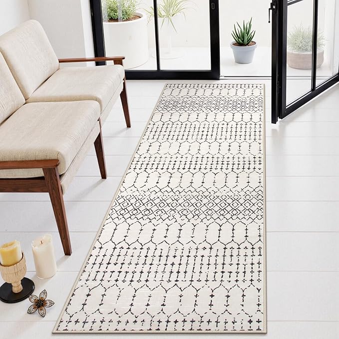 Lahome Moroccan Washable 2x6 Runner Rug, Non-Slip Beige Kitchen Hallway Runner by Lahome