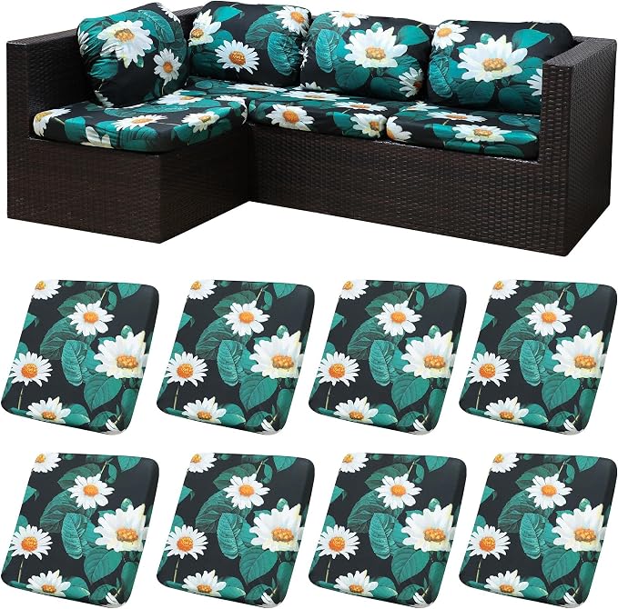 8Pcs Patio Cushion Covers, Outdoor Stretch Cushion Covers, Washable | Stretch by Unknown