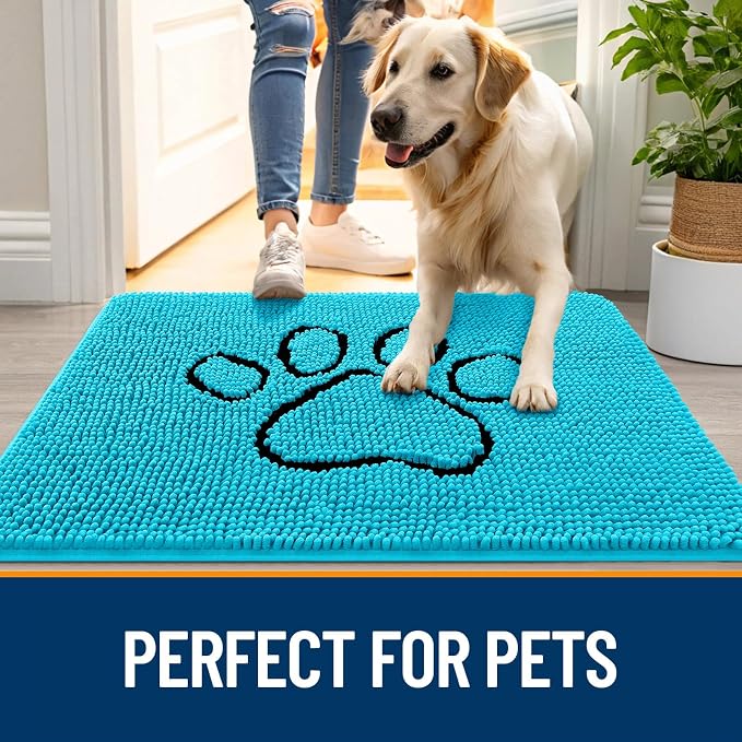 OLANLY Dog Door Mat for Muddy Paws 36x24, Paw Print Design Chenille Mud Mat | - Image 6